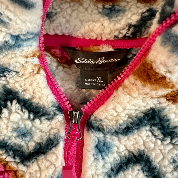 Eddie Bauer Vanilla Aztec Fleece Pullover 1/4 Zip Ulta Soft Plush Womens XL - Picture 2 of 4